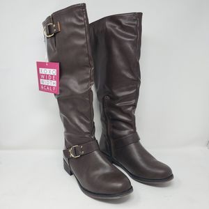 Xoxo Riding Boots Womens 7 Brown Dipmay Zip Lined Buckle High Knee Shoes